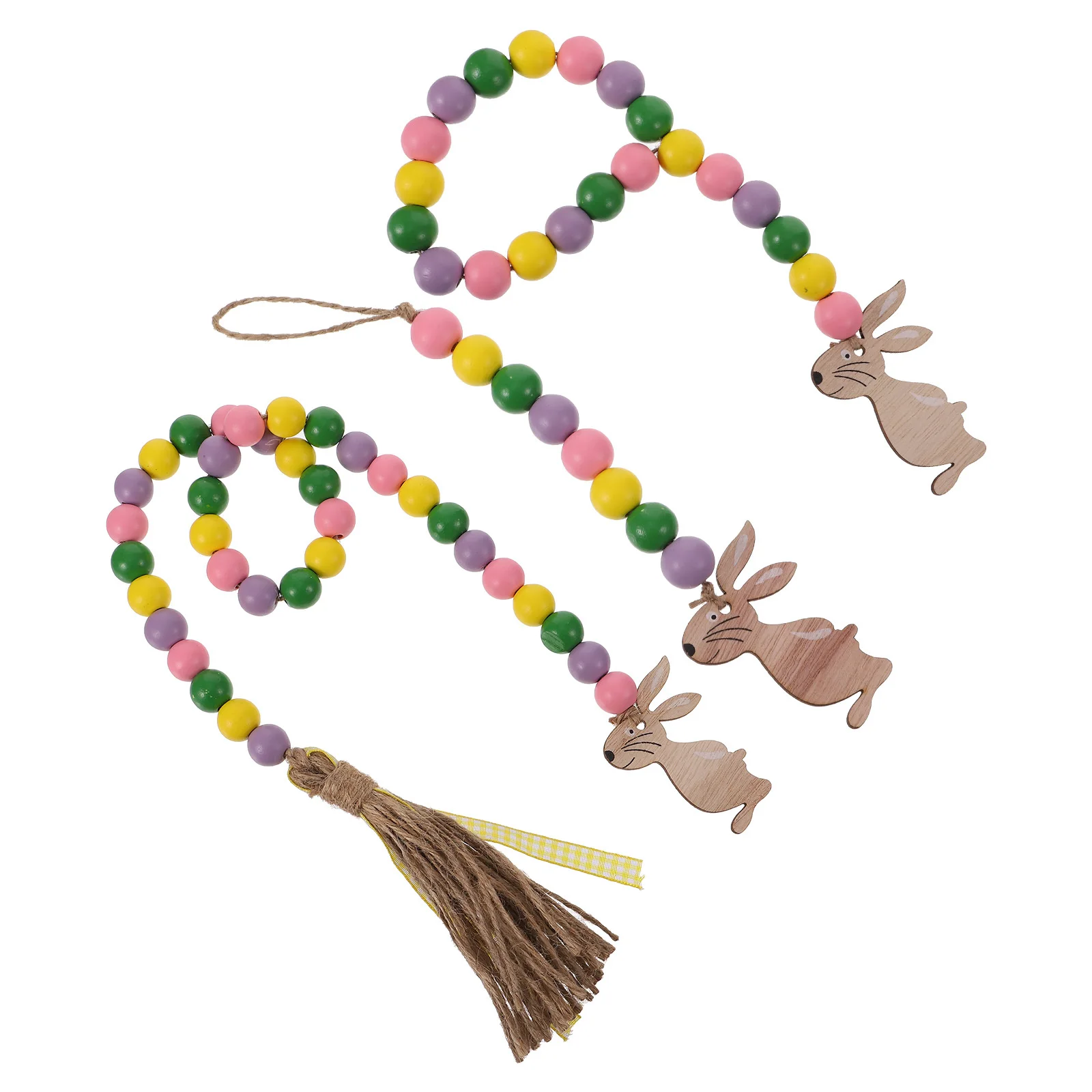 Perles en bois de lapin à pampilles colorées, 3 pièces, décoration murale suspendue pour la maison, décoration de perles en bois, ornements d'intérieur pour la maison
