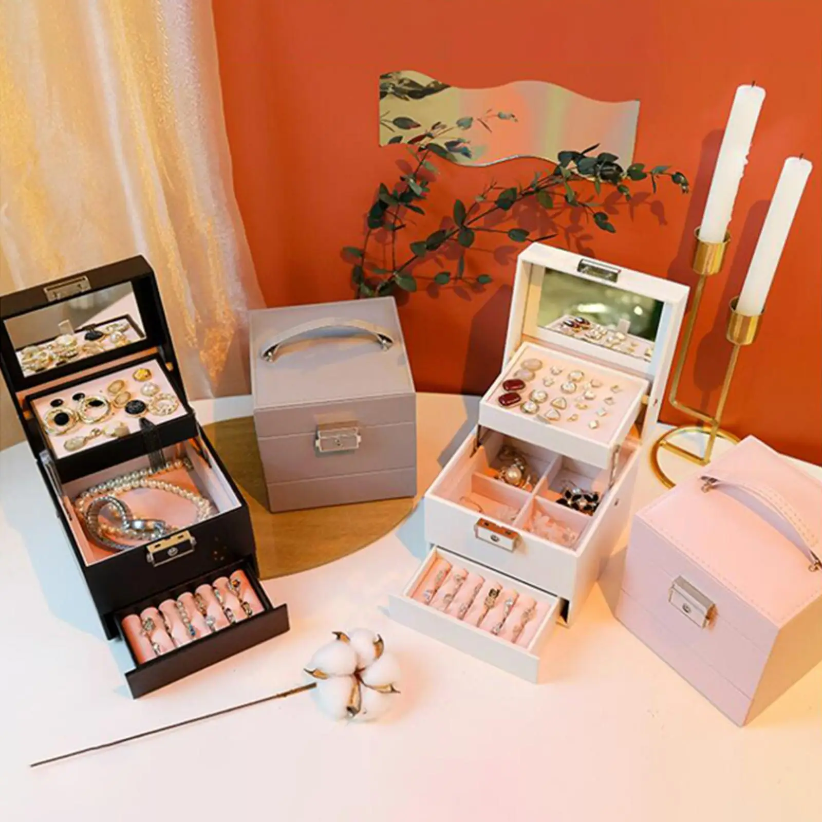 

Jewelry Box Organizer Large PU Leather Three Layer Jewelry Storage Case for Jewelry Casket