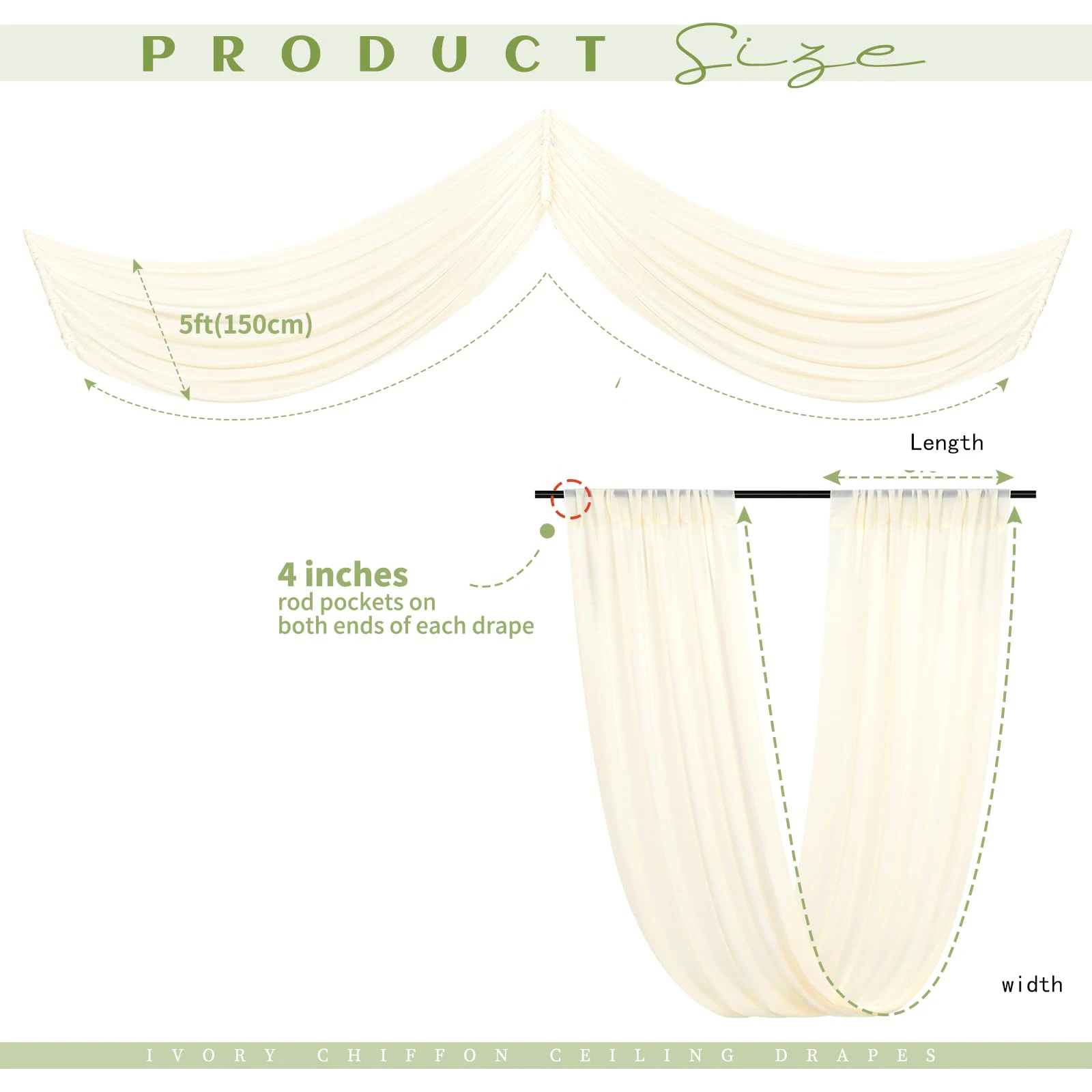 Ceiling Drapes Wedding Arch Roof Decor Sheer White Drapes Fabric Gauze Tulle Curtain for Party Ceremony Stage Hotel Decoration