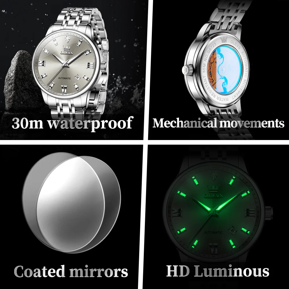 OLEVS Men's Watches 6723 Top Brand Simple Business Original Automatic Mechanical Watch for Man Waterproof Luminous Date Fashion