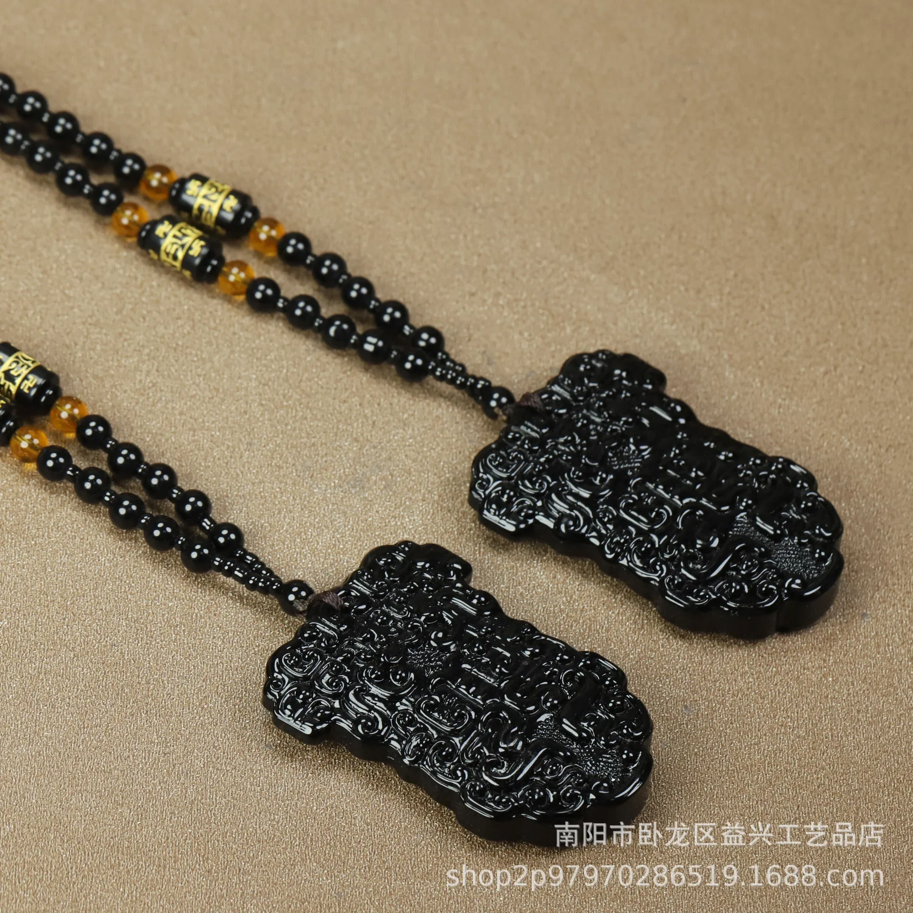 Obsidian Necklace Pendant Jewelry Wholesale Bead Chain Buddha Brand Coconut Shell Ink Jade Sapphire Double-sided Taotie Lion