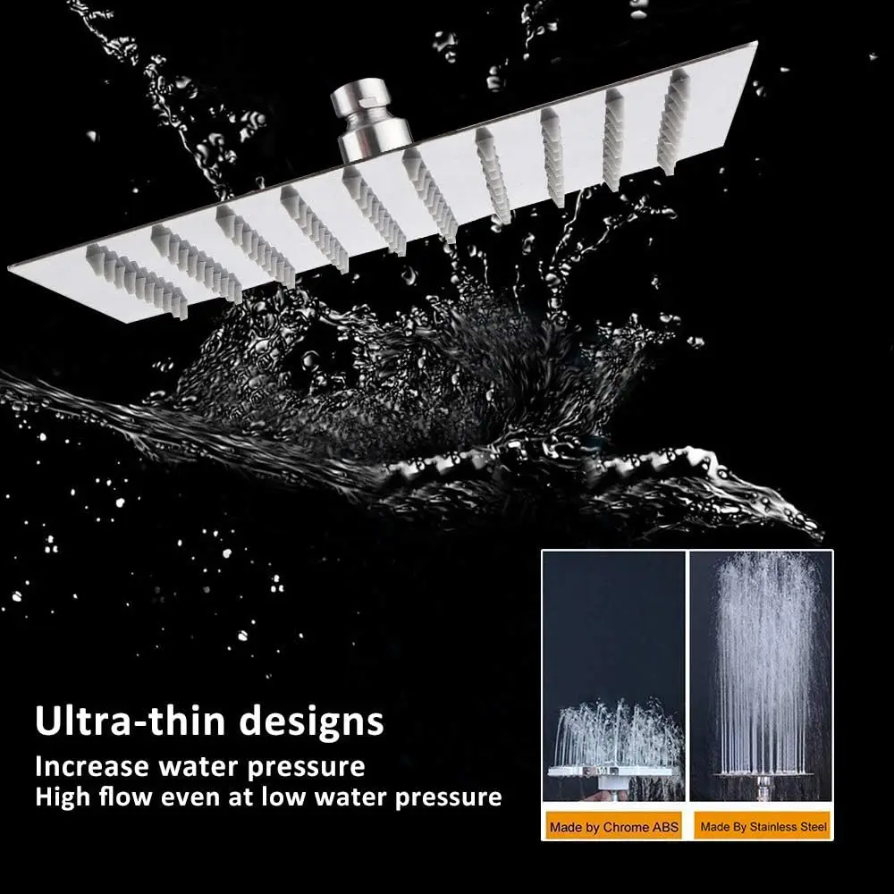 8 Inch Ultra-Thin Waterfall Rain 304 Stainless Steel Showerhead 360° Swivel Shower Head Adjustable Replacement for Bathroom