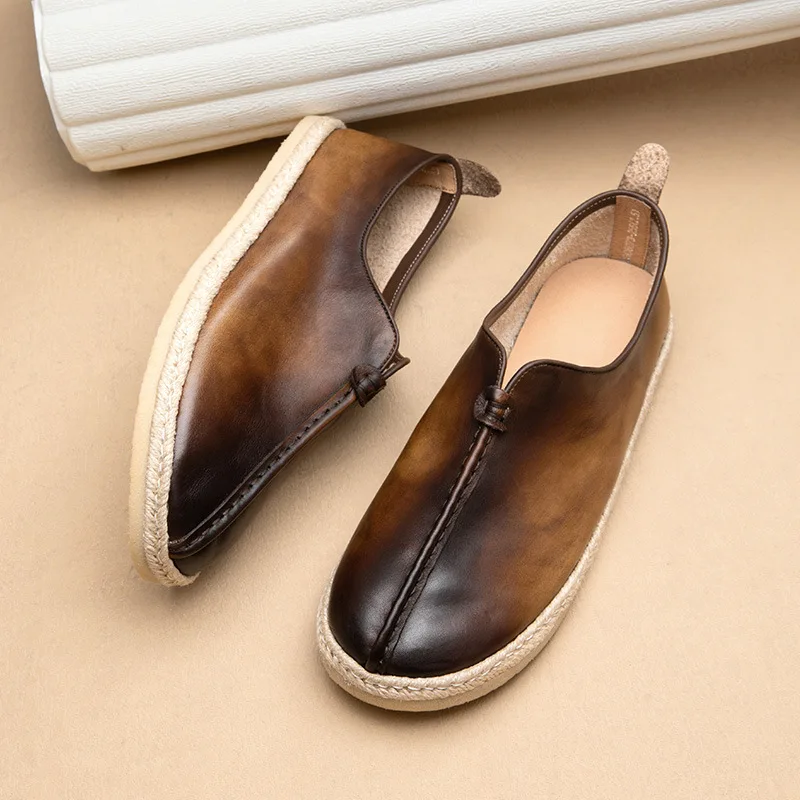 

Genuine Leather Vintage Wing Chun Kungfu Shoes Chinese Traditional Shoes Wushu Tai Chi Old Peking Casual Flat Shoes Loafers