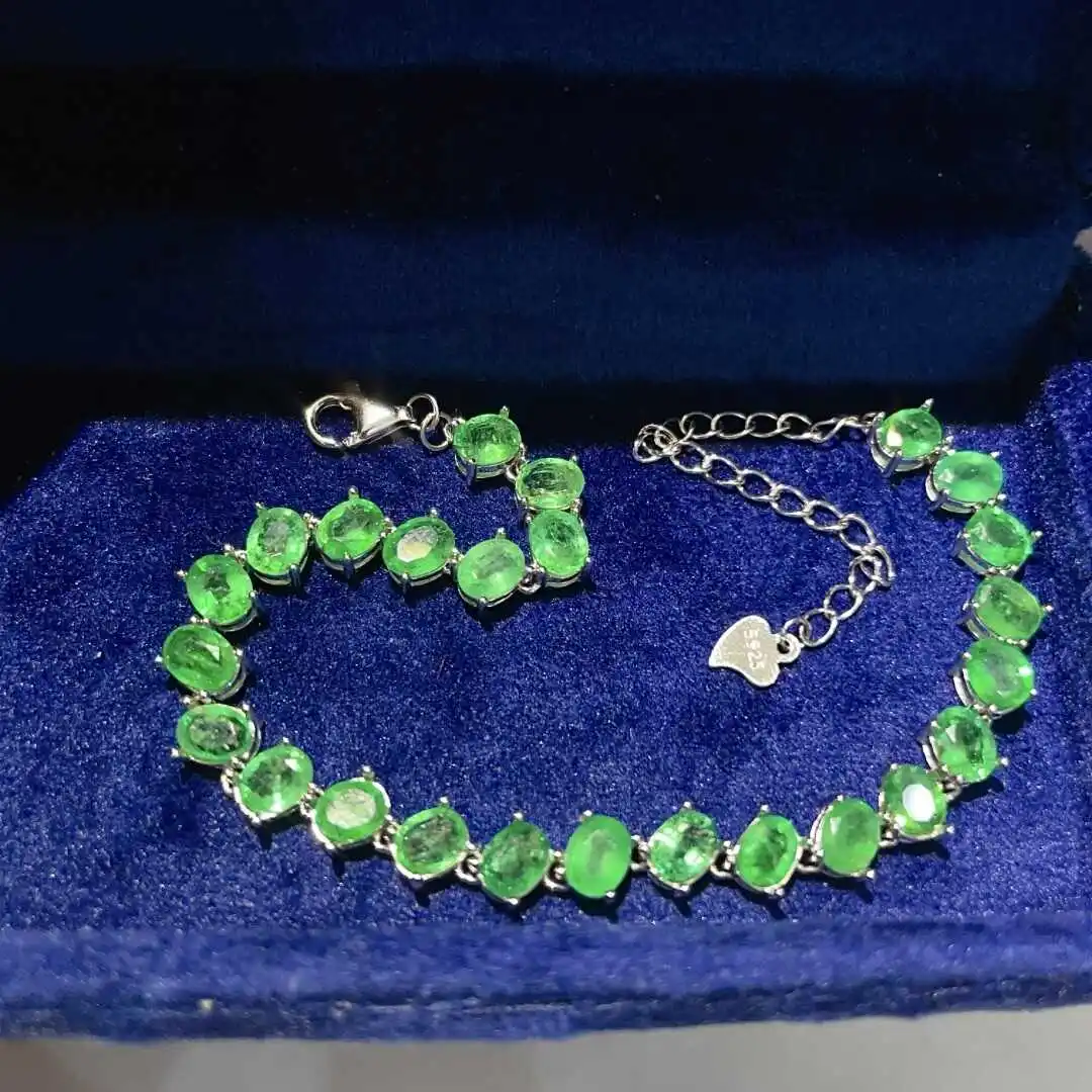 925 Silver Bracelet with 4mm*5mm  Natural Emerald Bracelet for Daily Wear 3 Layers  Gold Plating 25 pieces Woman Birthday Gift