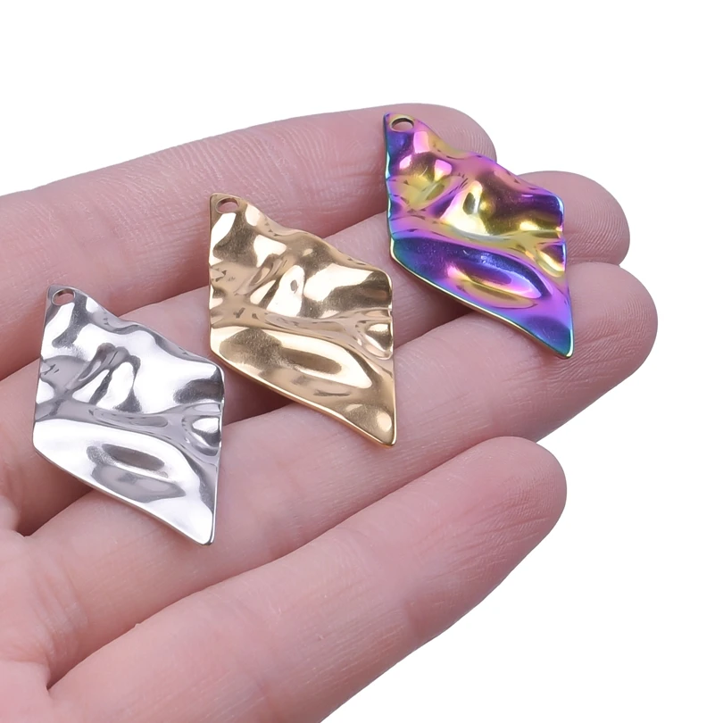 7pcs Stainless Steel Personalized Rhombus Charms for Jewelry Making Creative Irregular Bumpy Design Pendant Handmade Accessories