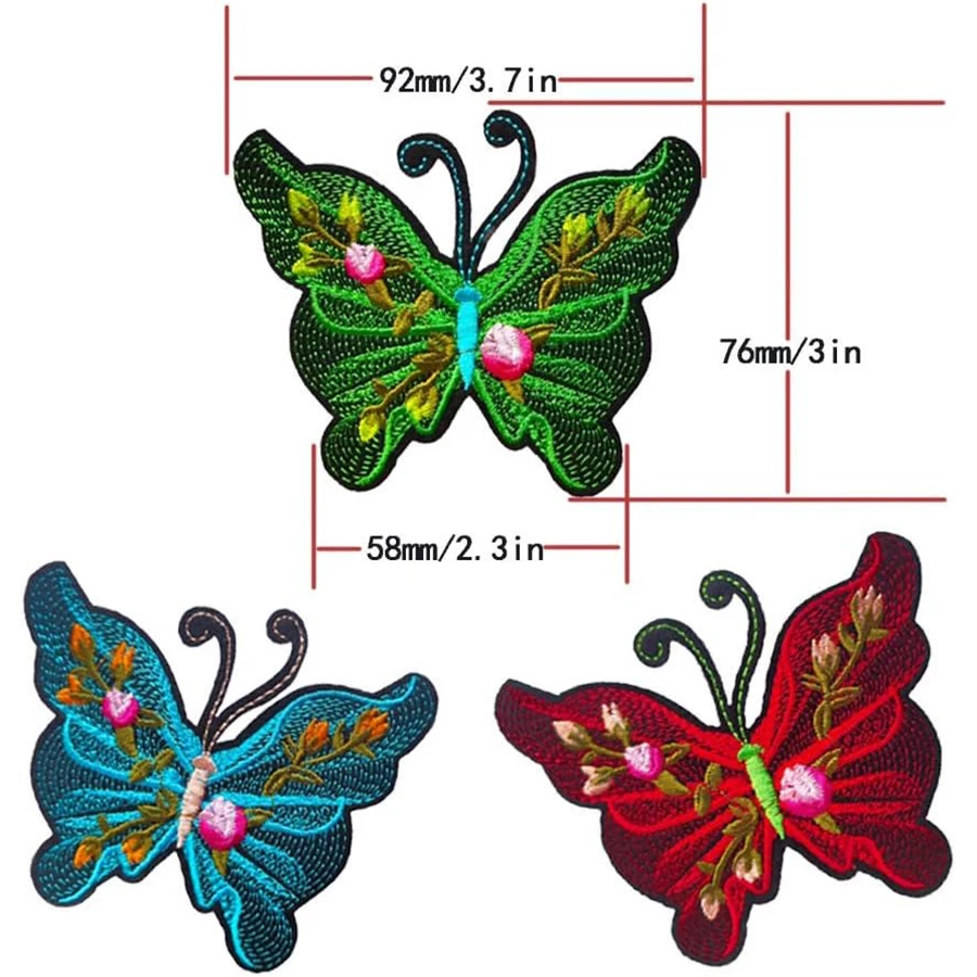 6Pcs Vintage Floral Butterfly Embroidered Patch, Iron-on Applique Fabric Patch, Christmas Halloween Party Cloting DIY Decoration