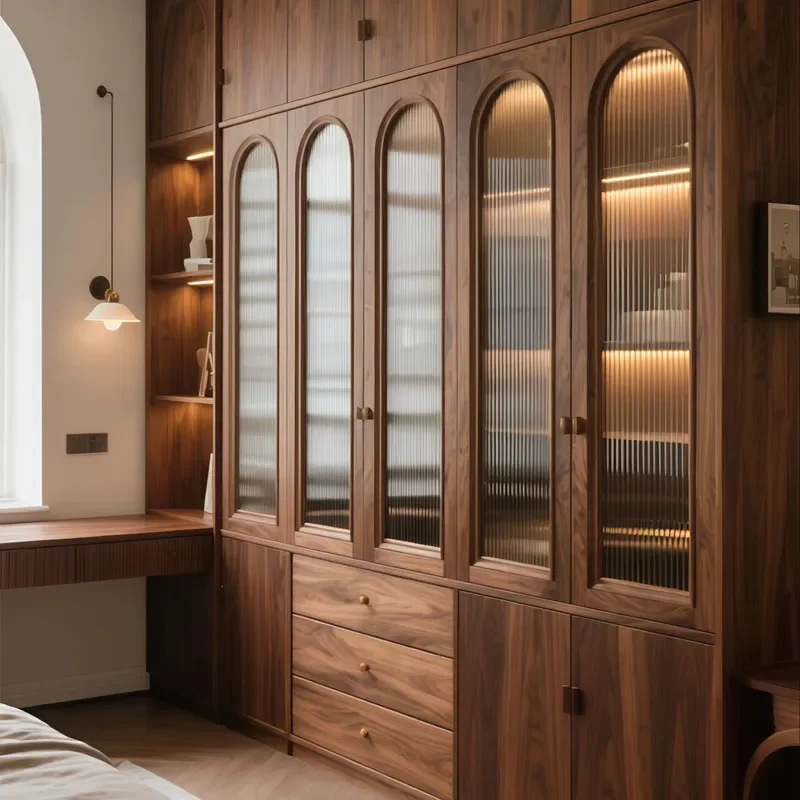 Custom Modern Freestanding Walk-in Closet Wardrobe With Mdf Doors Solid Oak Wood Construction for Bedroom Living Room