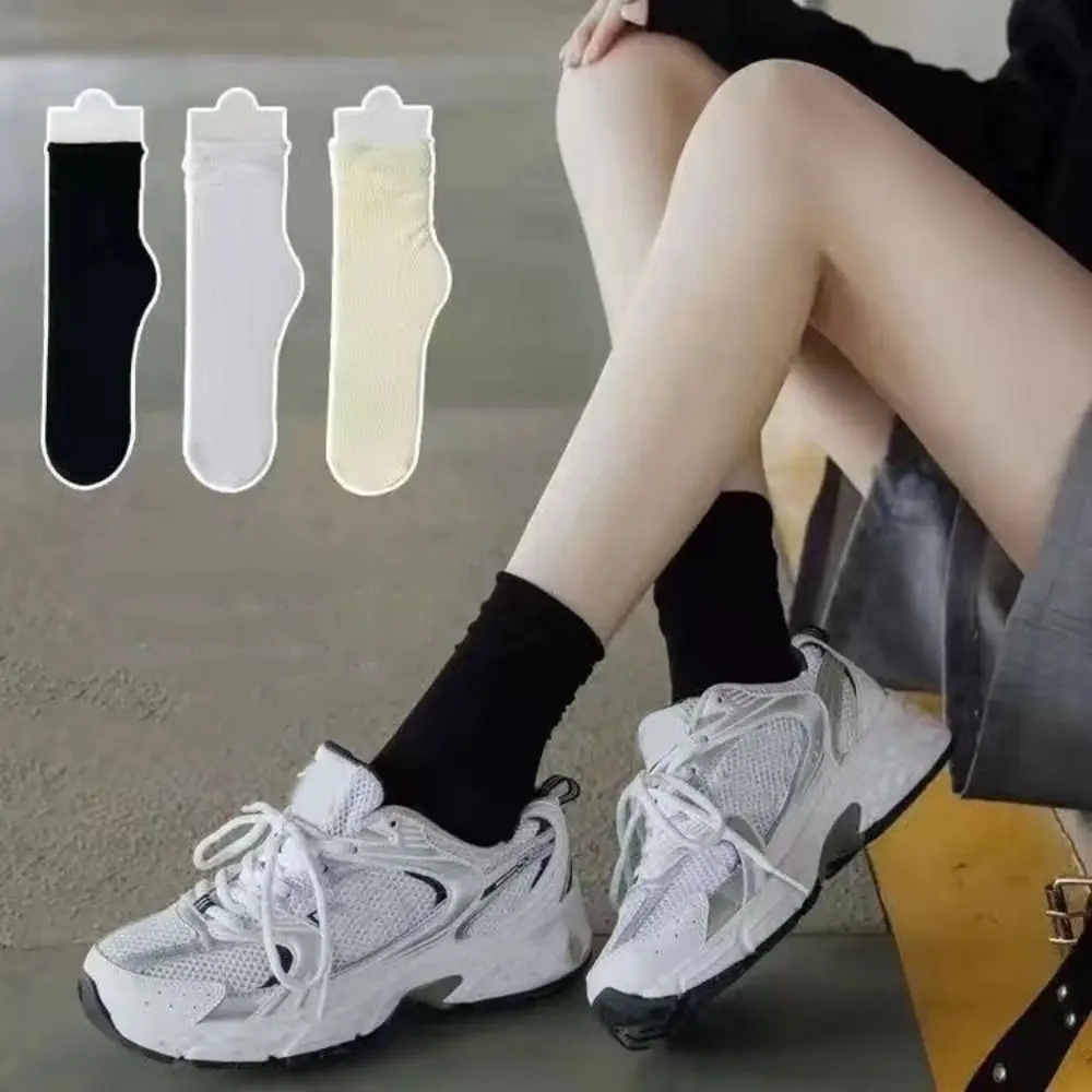 

10 пар женских ультратонких носков в тонкую полоску, удобные носки до середины икры с ворсом JK Lolita, дышащие чулочно-носочные изделия, носки-трубы из ледяного шелка