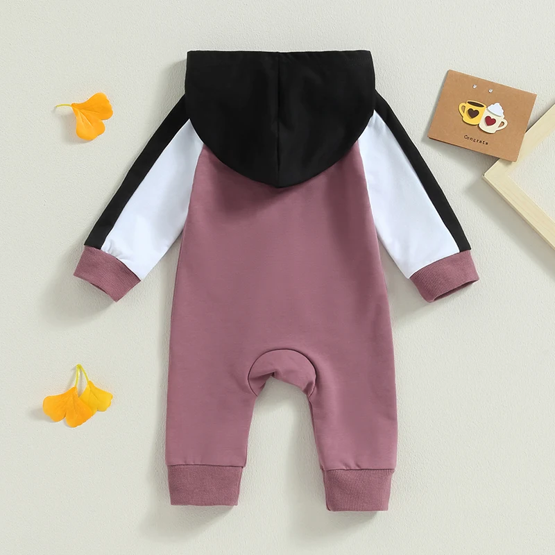 2023-07-05 Lioraitiin 0-18M Infant Baby Boy Girl Full Length Jumpsuit Contrast Color Hood Long Sleeve Romper with Zipper