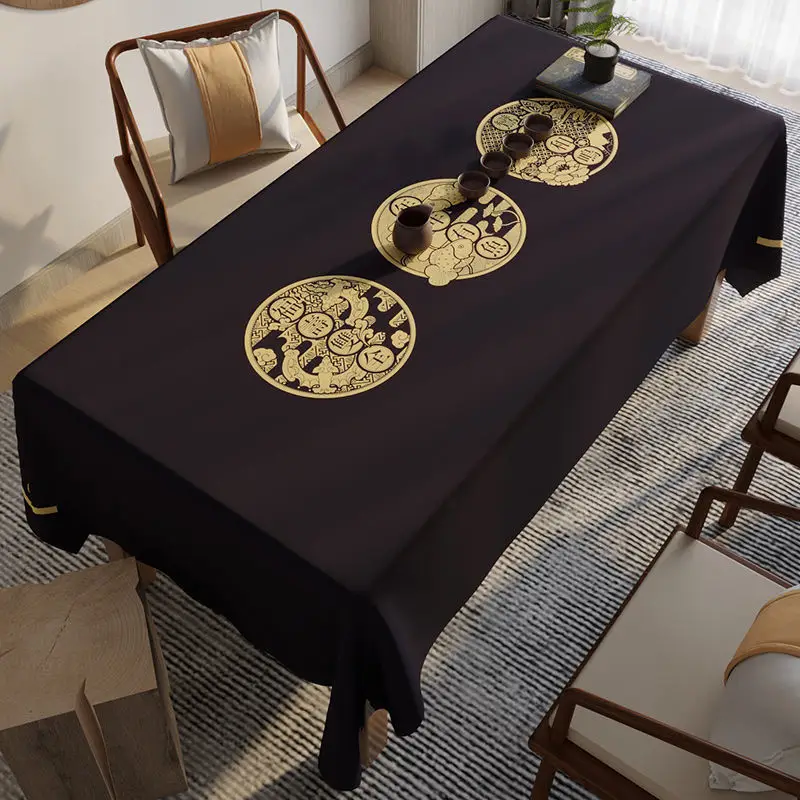 

2024 Chinese tablecloth fabric, cotton linen waterproof dining table cloth, classical Chinese style tea table cloth