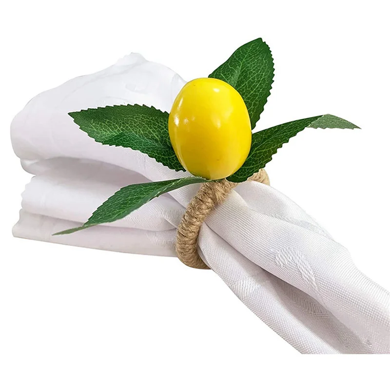 

80PCS Handmade Napkin Rings Yellow Faux Lemon With Vine Napkin Ring For Wedding, Dinner Party, Banquet, Serviette-AT36