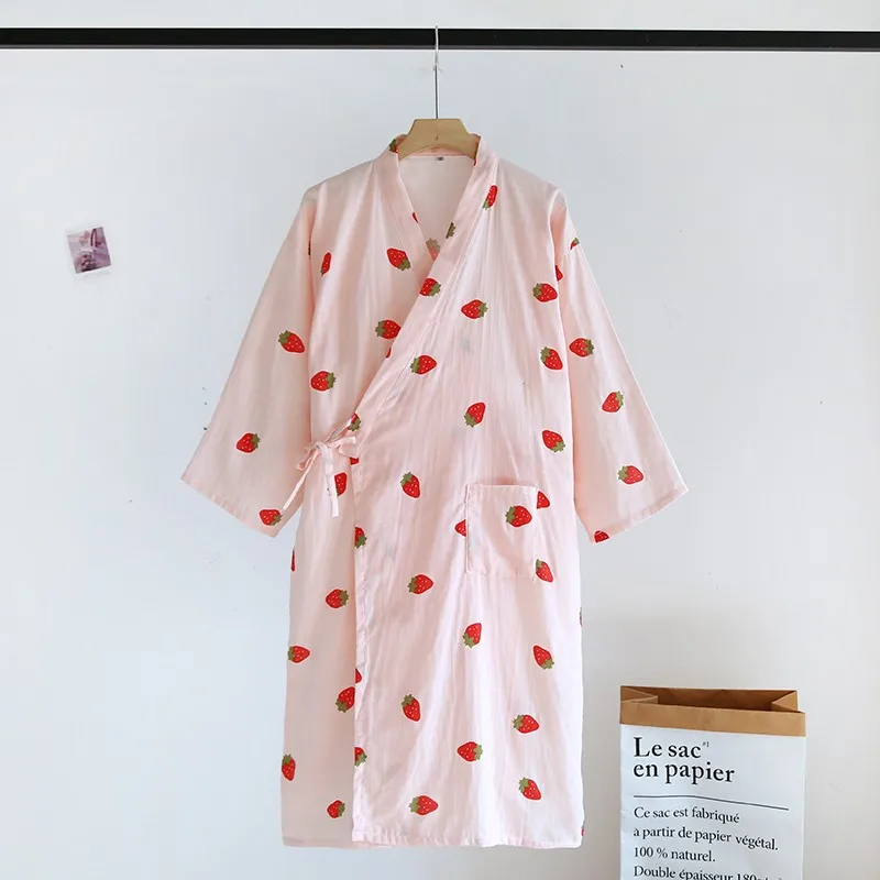 

Pure Cotton Gauze Nightgown Japanese Style Women's Kimono Yukata Bathrobe Dressing Gown Pajamas Cardigan Home Wear Nightdress