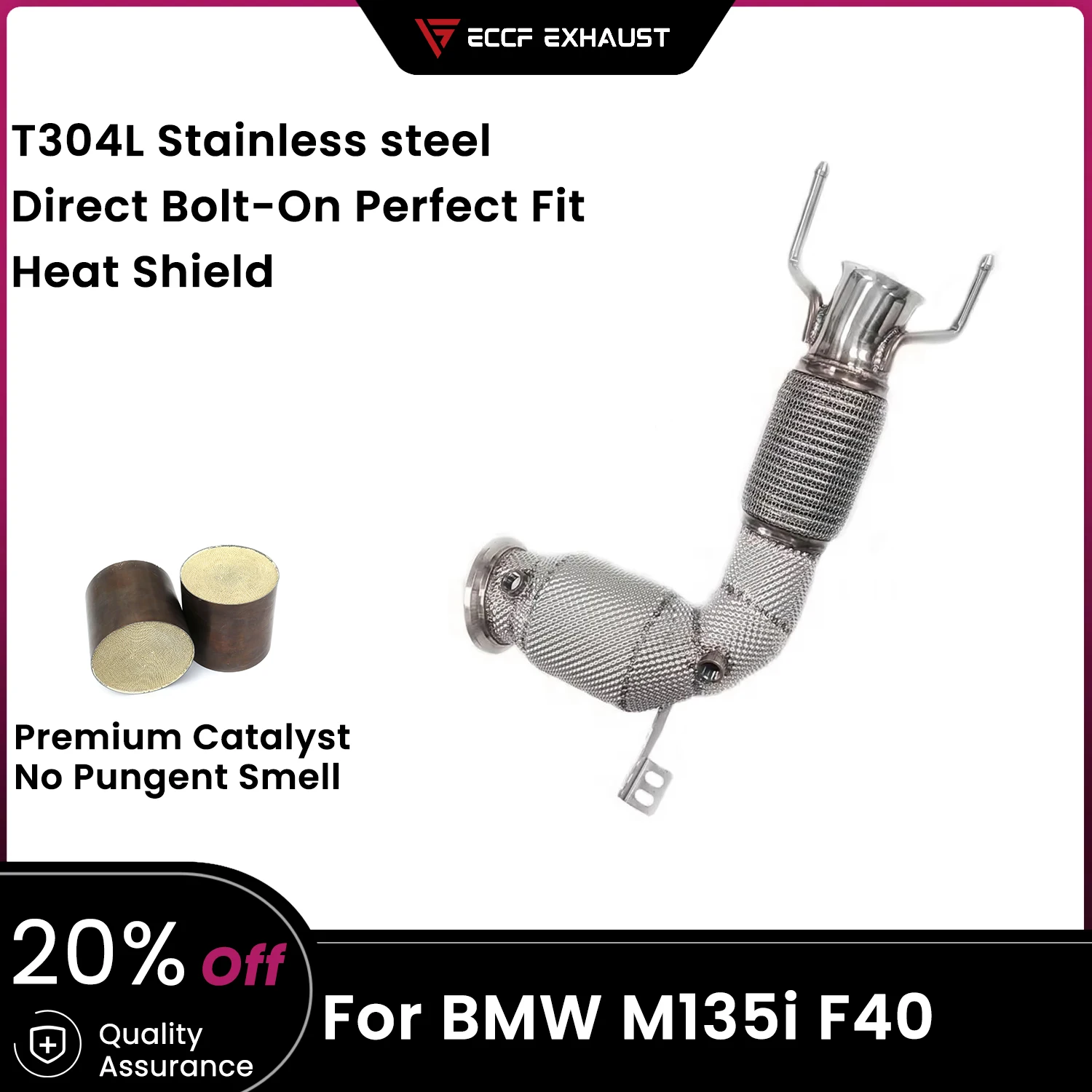

ECCF Sports Downpipe With Heat Shield For BMW M135i F40 Aggressive Exhaust Sound High Flow Performance Upgrade