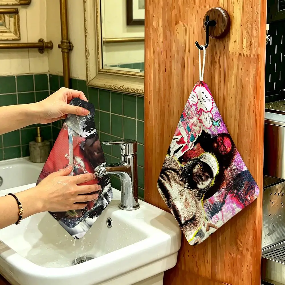 L-Lucki Rapper Polyester Cotton Hanging Hand Towel, Super Absorbent Hand Wiping Towel for Daily Household Use