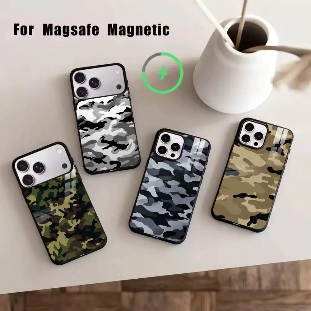 

Fashion C-Camouflage Phone Case For iPhone17,16,15,14,13,12,11 Plus,Pro Magnetic For Magsafe Wireless Charging