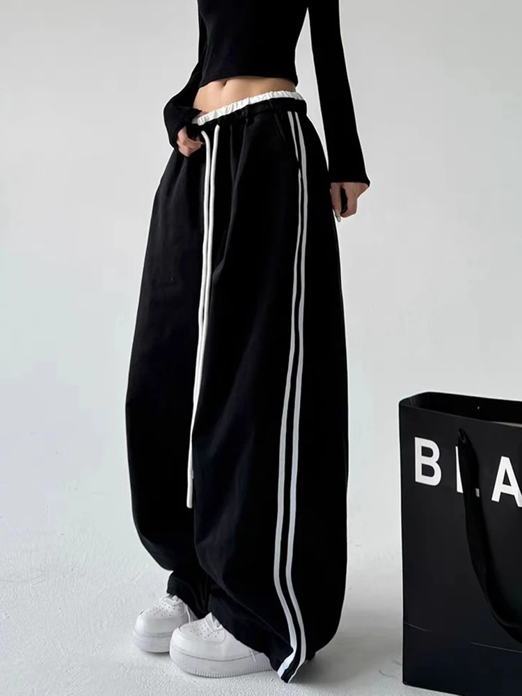 Y2K Striped Sweatpants Women Harajuku Streetwear High Waist Pant Vintage American Oversize Bf Gothic Wide Leg Trousers New