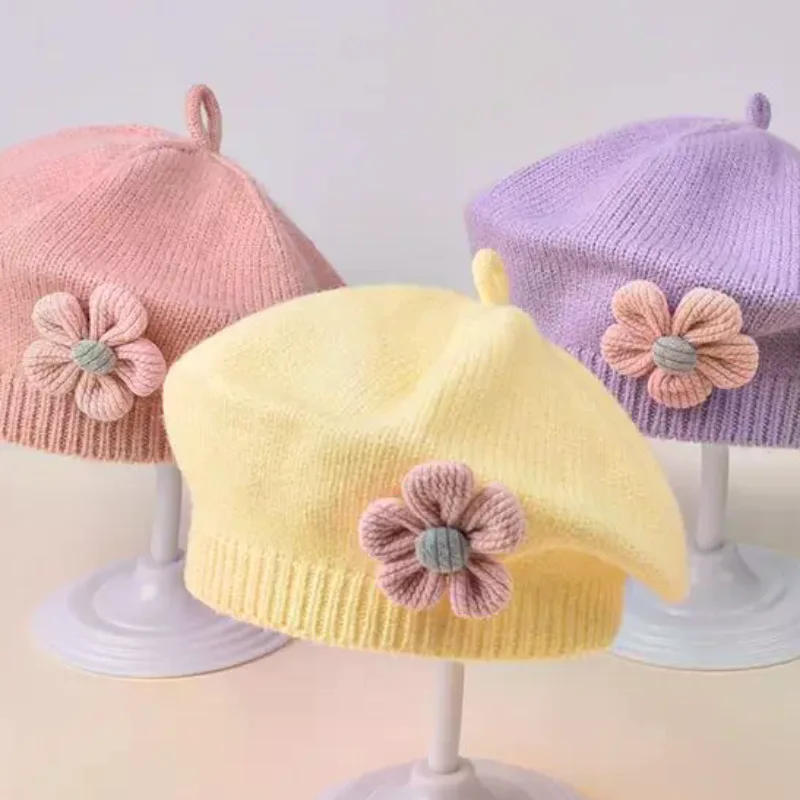 

Осенне-зимняя шапка для маленьких девочек, милый берет с цветочным узором, вязаная шапка художника для малышей, детская шерстяная шапка для новорожденных 6-12 месяцев, дома на открытом воздухе