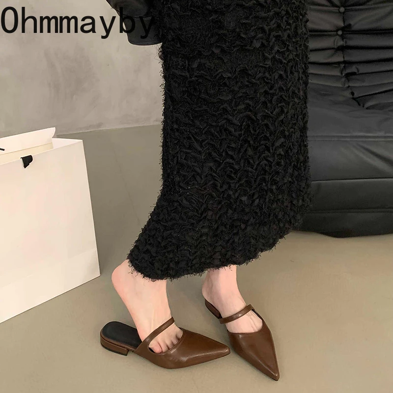Spring Summer Pointed Toe Women Muels Slippers Fashion Shallow Party Dress Ladies Flats Slides Shoes view 2