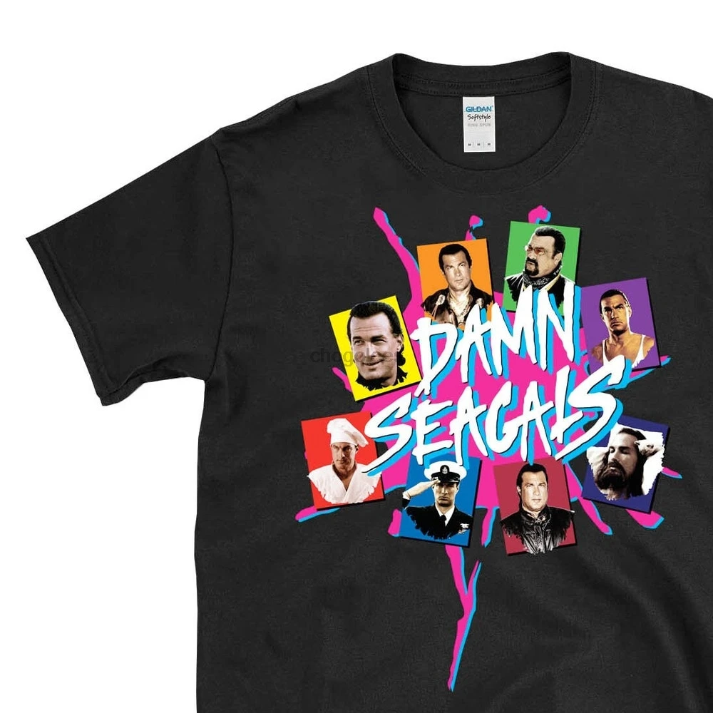 DAMN SEAGALS - seagull parody retro vintage Steven Seagal 80s 90s action movie comedy mash up pop culture - T-shirt