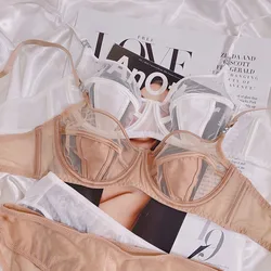 Sexy Satin Lingerie Set Ultra-thin Big Breasts Showing Small With Steel Rings Gathering Perspective Bra Underwear Suit