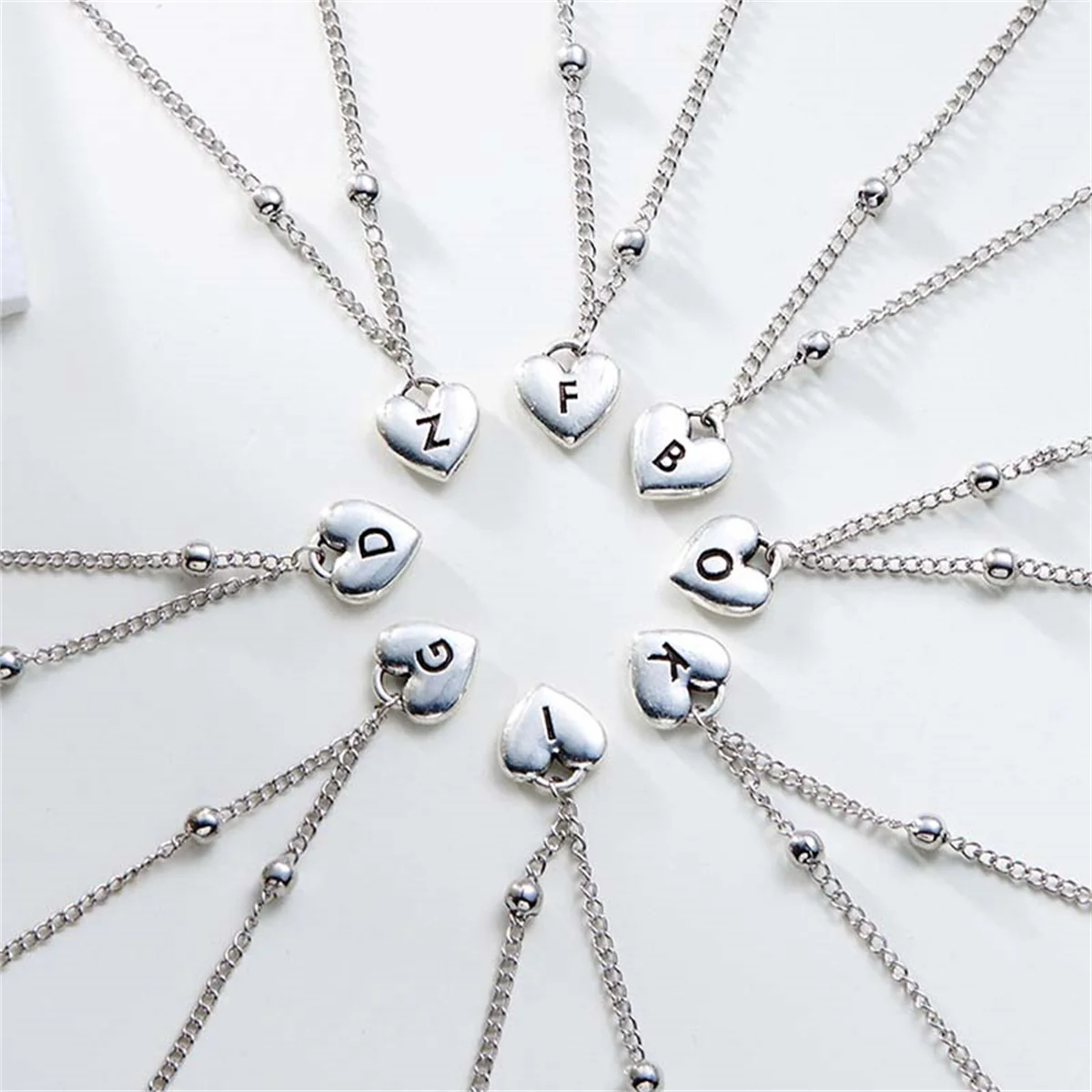 26 A-Z Initials Letters Heart Anklets For Women Silver Color Minimalist Capital Alphabet Name Ankle Bracelet Foot Chain Jewelry
