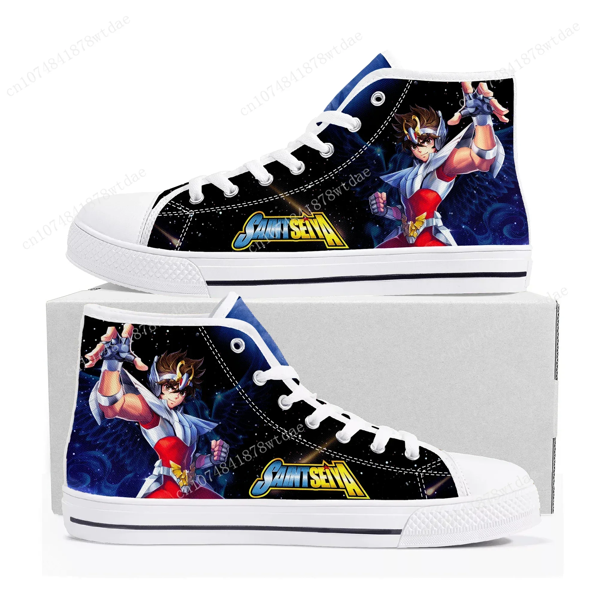 Saint Seiya High Top Sneakers Mens Womens High Quality Canvas Sneaker Japanese Comics Manga Couple Customized Shoes