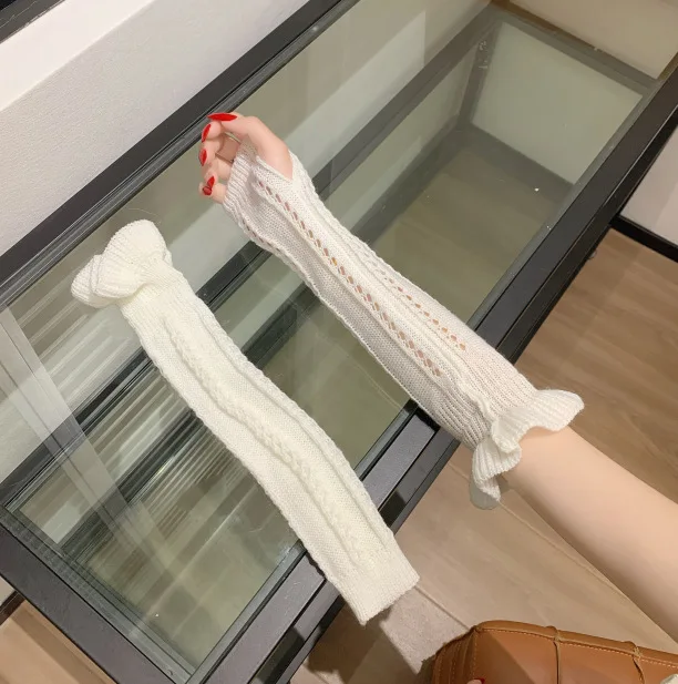 

Дышащие вязаные длинные перчатки с пышными рукавами в стиле Лолиты JK для девочек, солнцезащитные перчатки с пышными рукавами, одинаковые перчатки для улицы
