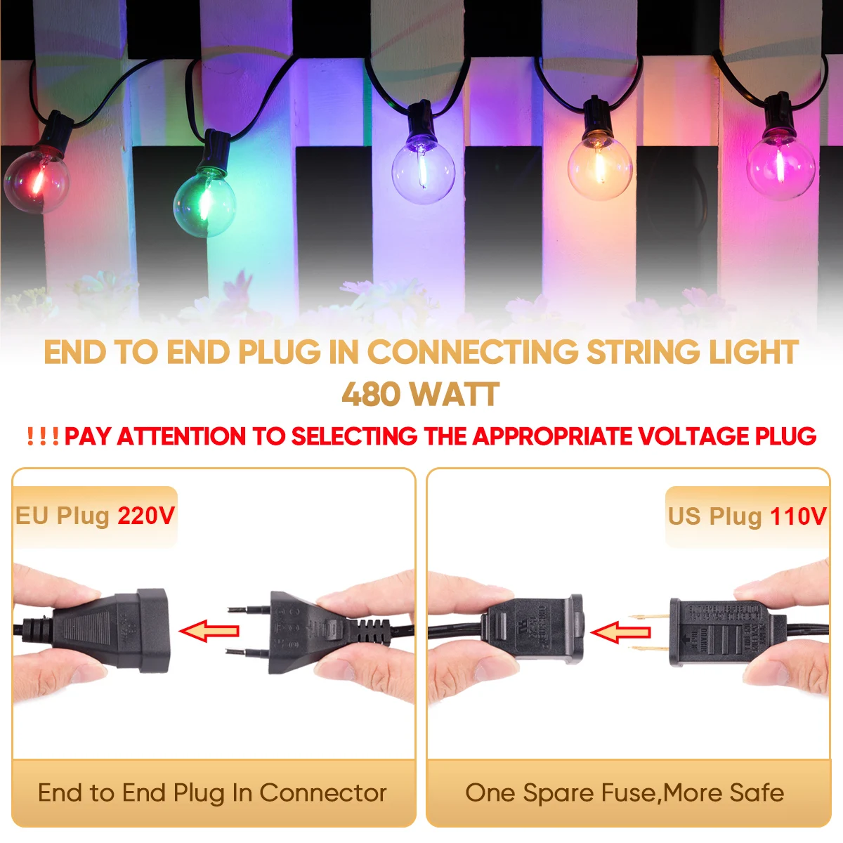 Imagem -03 - Multicolorido G40 Luz da Corda ue 220v Eua 110v Guirlanda para Decoração à Prova Impermeável Água Rgb Natal Conectável Guirlandas de Luz de Casamento