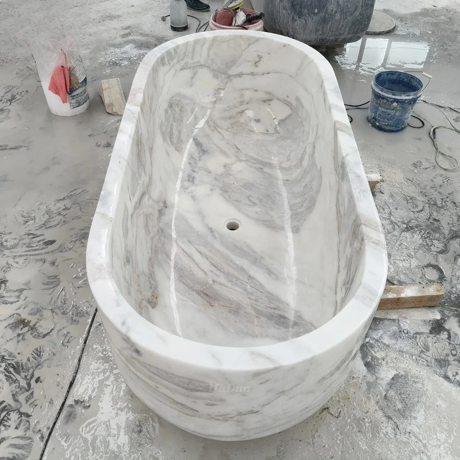 Modern Freestanding Soaking Tub With Solid Stone Surface And Natural Marble Drainage For Hotels And Babies