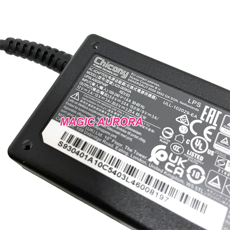 Imagem -03 - Original A20065n3a 65w tipo c Carregador 20v 3.25a Adaptador para Chicony Portátil Fonte de Alimentação