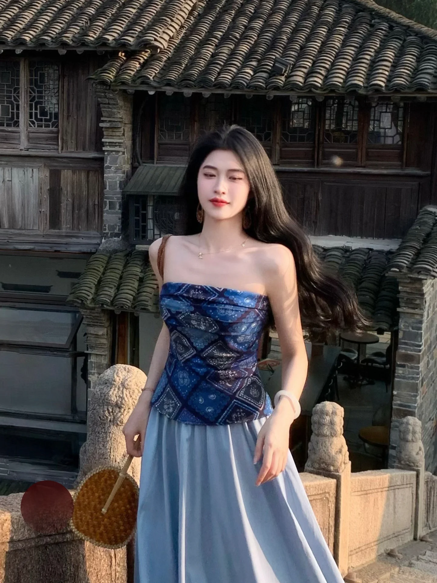 

Qing Glaze Slim Fit Set Women's Summer High Waist Midi Skirt Print Pattern Casual Fashion Ensemble Spring Summer Collection