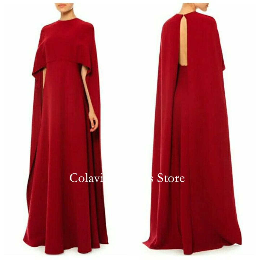 

Colavis Fashion High Neck Customized 2024 New Women's Maxi Crepe Satin Prom Dress with Cape Celebrity Vintage Party Dress