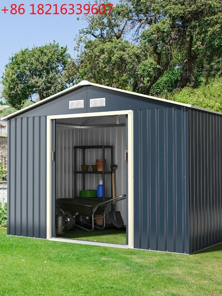 TAO Cobertizo de almacenamiento de Metal para jardín y herramientas, 9 'X 6', con puertas dobles deslizantes bloqueables