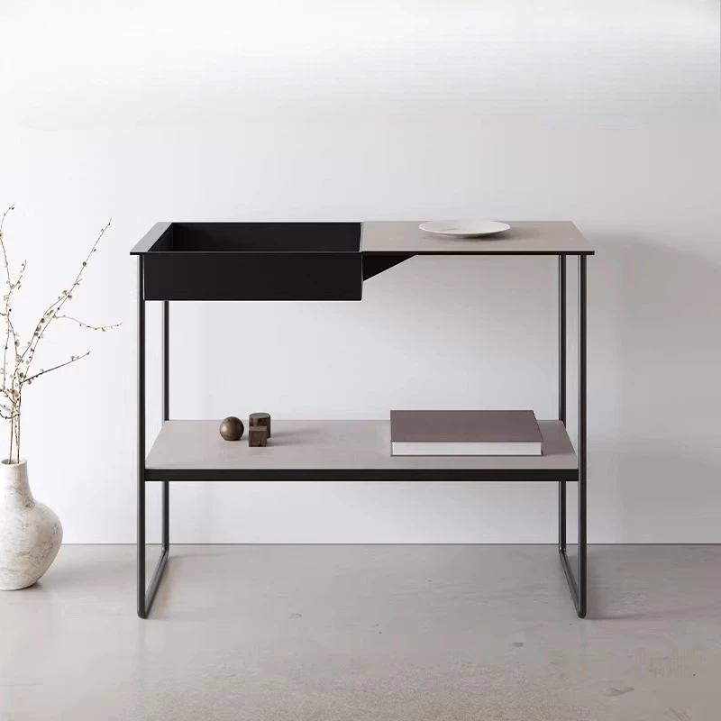 

Simple floor-to-ceiling kitchen rack, double layer, Nordic light luxury leather desktop waterproof and oil-proof