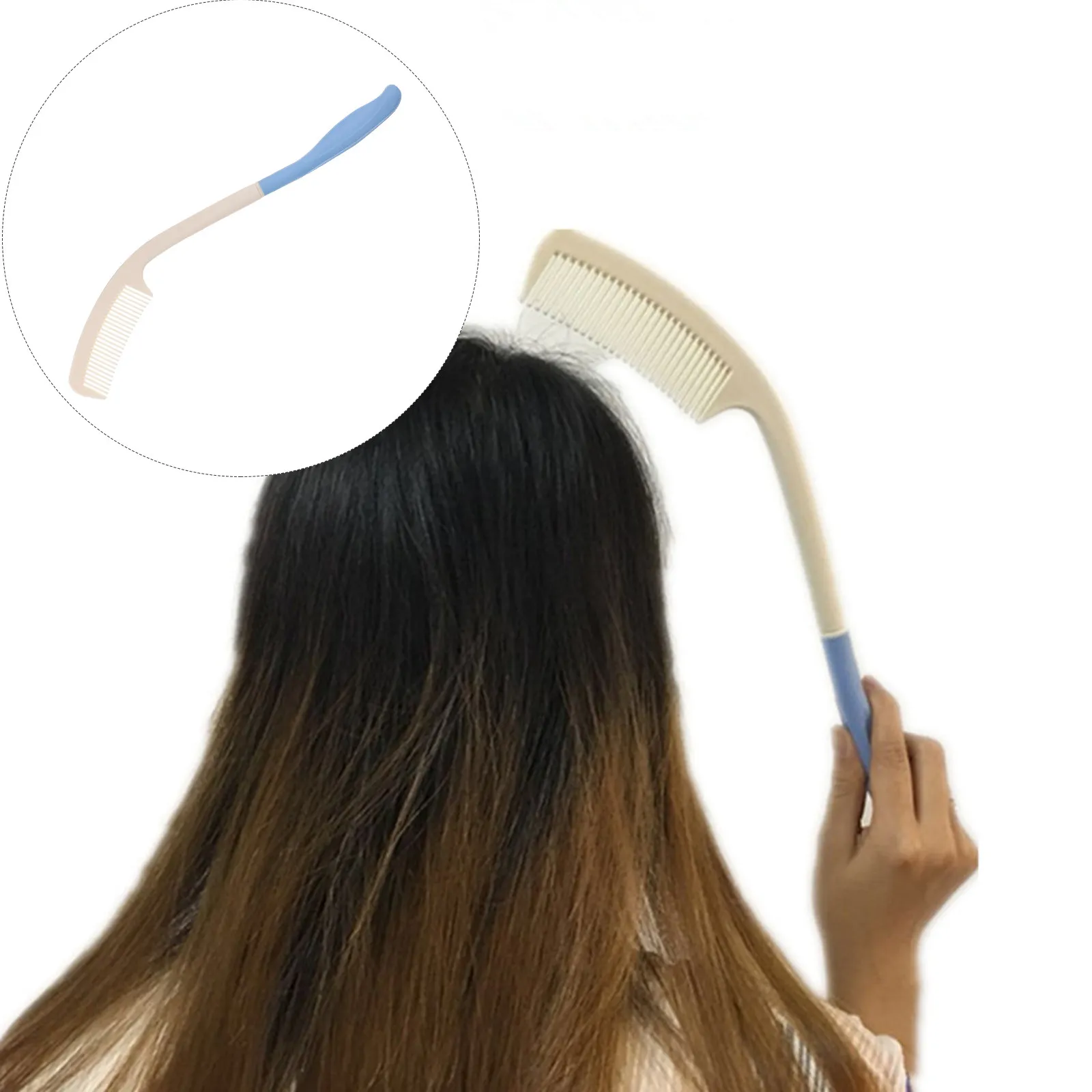

Plastic Long Handle Comb with Curved Ergonomic Design for Elderly Disabled Users Smooth Teeth Scalp Stimulation