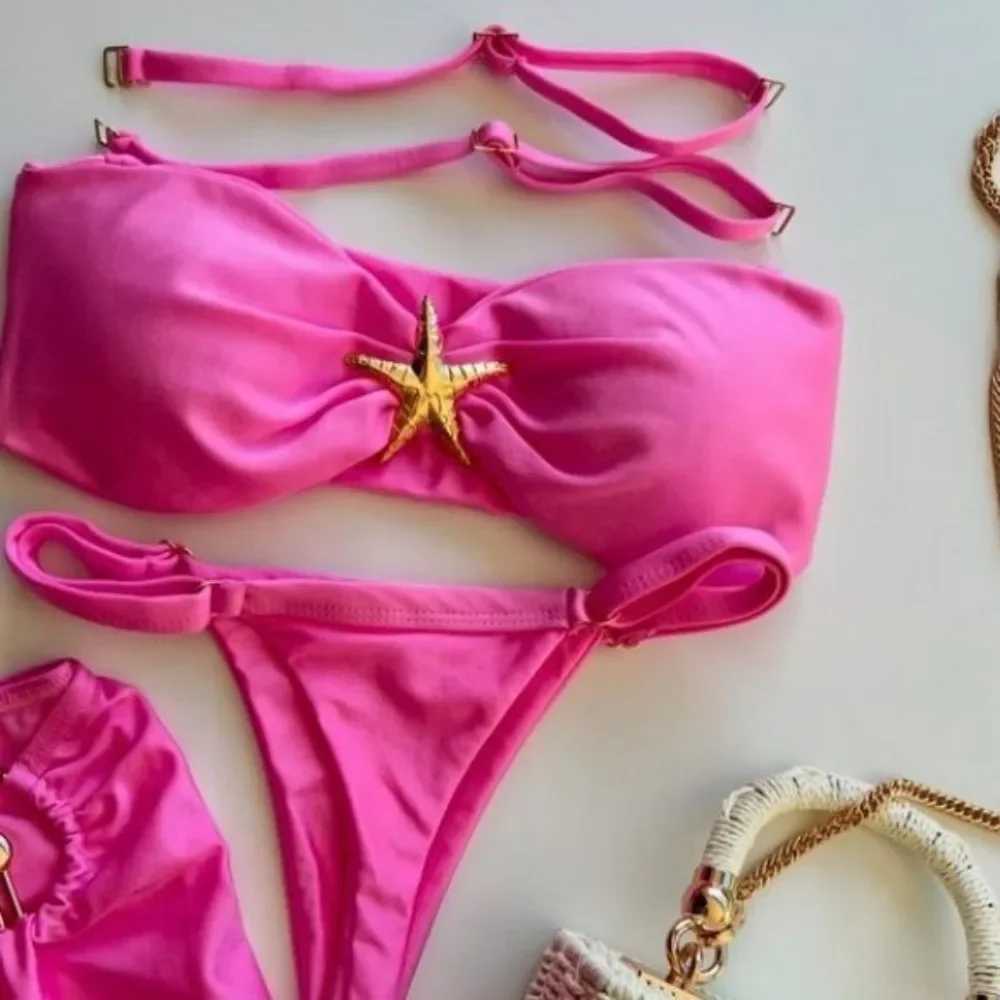 

Новый женский купальник бикини со звездами, сексуальный регулируемый облегающий купальник