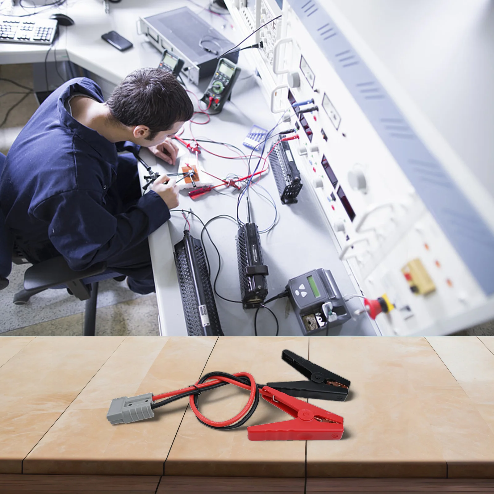 

Кабель для подключения двух аккумуляторов 10AWG 50 А с клеммами типа «крокодил», предназначенный для передачи энергии постоянного тока 12В и 24В.