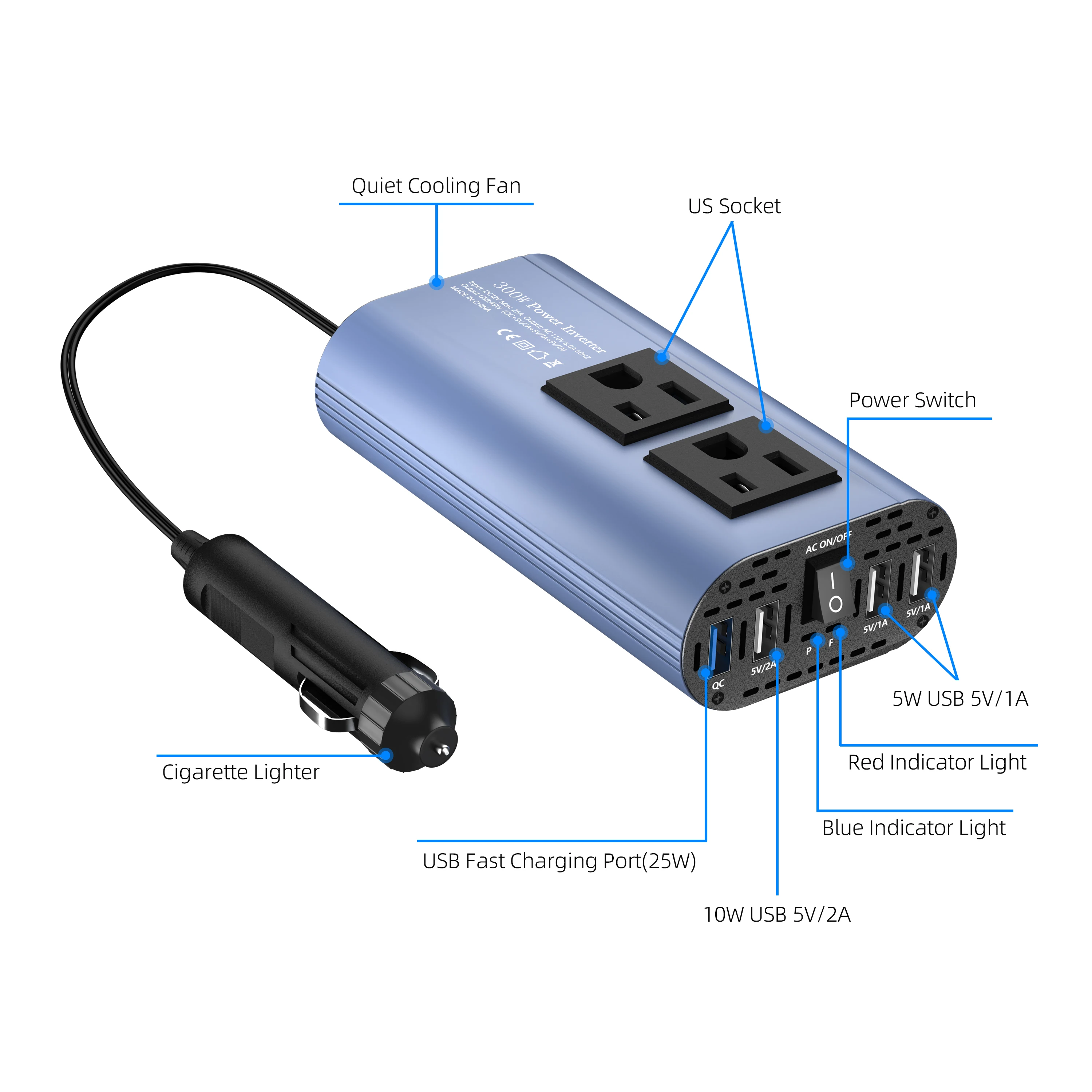 محول محمول عاكس موجة معدل 500 وات، تيار مستمر 12 فولت إلى تيار متردد 110 فولت 60 هرتز، واجهة USB متعددة جديدة #3