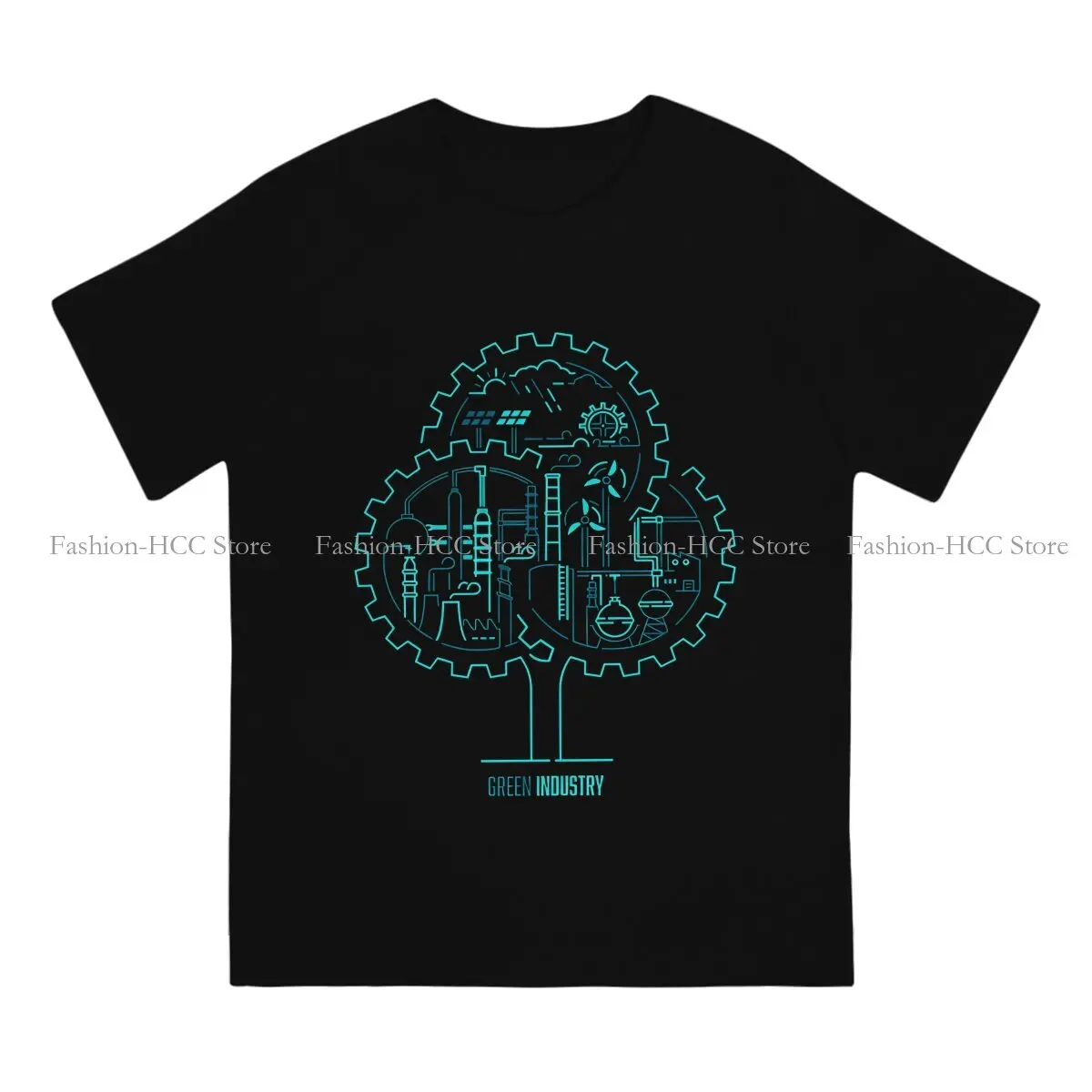 Manufacturing Gear Wheel Ecology Conservation Element Round TShirt Environmental Protection Technology T Shirt Man's