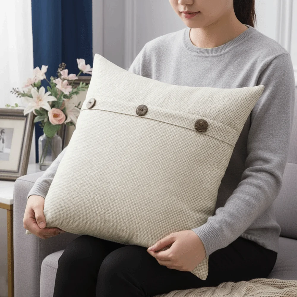 

2PCS Imitation Linen Pillow Cover Breathable Japanese Style Cushion Cover 45×45cm Polyester Buttoned Pillowslip Sofa Decor
