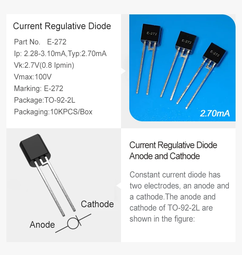20Pcs/Lot Crd Diodes E-272 2.7Ma 100V Marking E-272 Package To-92-2L Current Regulative Diode Free Shipping