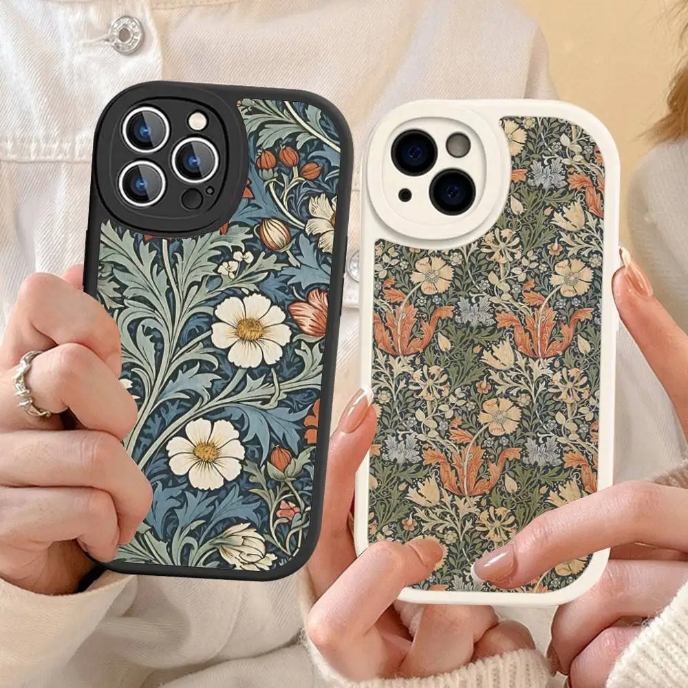 ويليام موريس الفراولة اللص آيفون 16 15 14 13 12 11 برو ماكس زائد غطاء الهاتف الجلدي