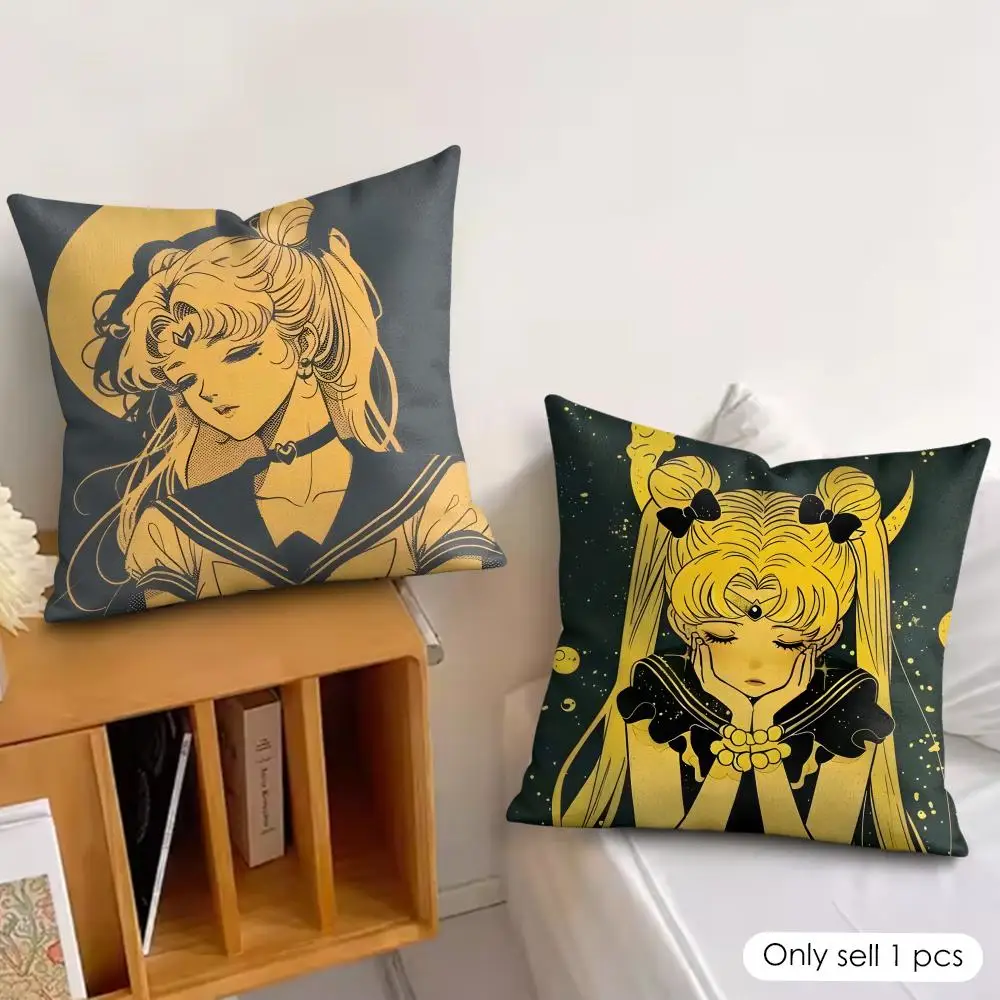 S-Sailor M-MoonS Ancient Cushion Cover Silky Short Plush Invisible Zipper Dustproof Sofa Pillow Case for Home Decor