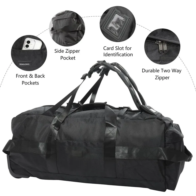 80L Rolling Duffle Bag with Wheels 31" Heavy-Duty Foldable Travel Duffel Bag Water-Resistant Wheeled Luggage with Shoulder Strap