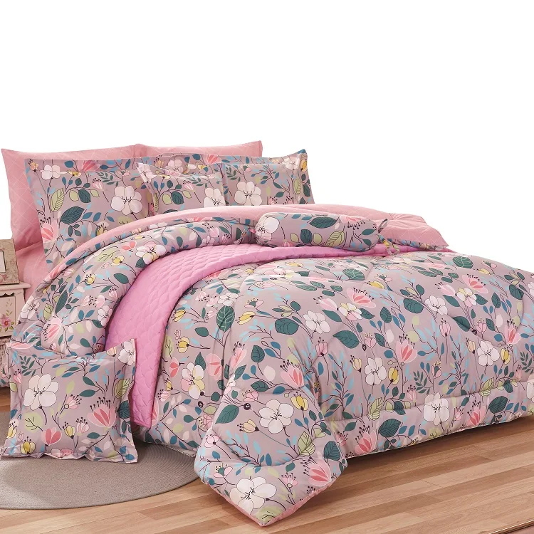 Bedding Quilting Jacquard Comforter Set 8 Pcs Bedroom Polyester Woven Plant Plain