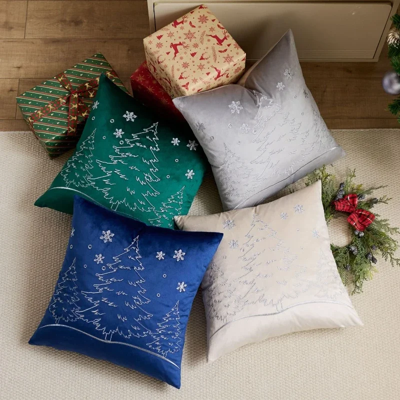 2-piece Gold Silver Christmas Tree Embroidered Cushion Cover 45*45cm Modern Velvet Festival Pillow Covers Decorative Home Decor