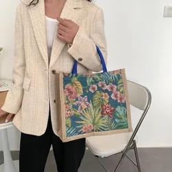 Borsa da donna in lino di cotone di grande capacità con motivo floreale Vintage borsa a tracolla per pendolarismo da lavoro di moda borsa a tracolla Casual