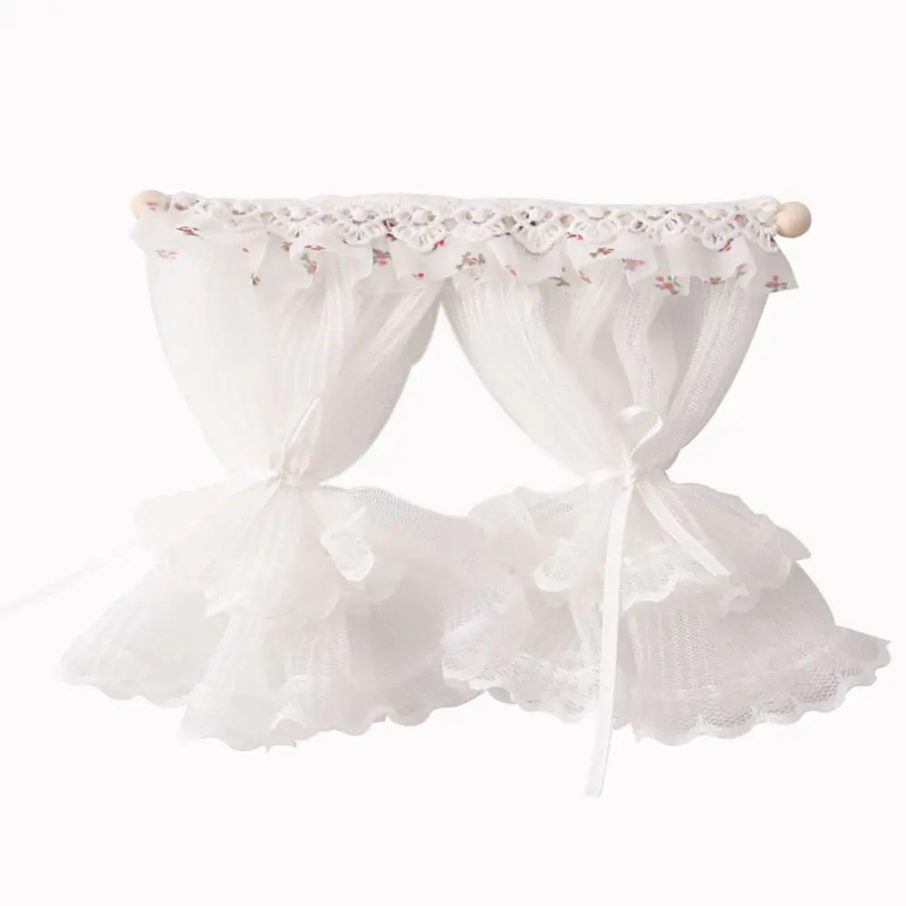 Creative 1/12 Dollhouse Curtain 2/3 Shades White Miniature Lace Curtain Cosplay Playing House Mini Model Furniture