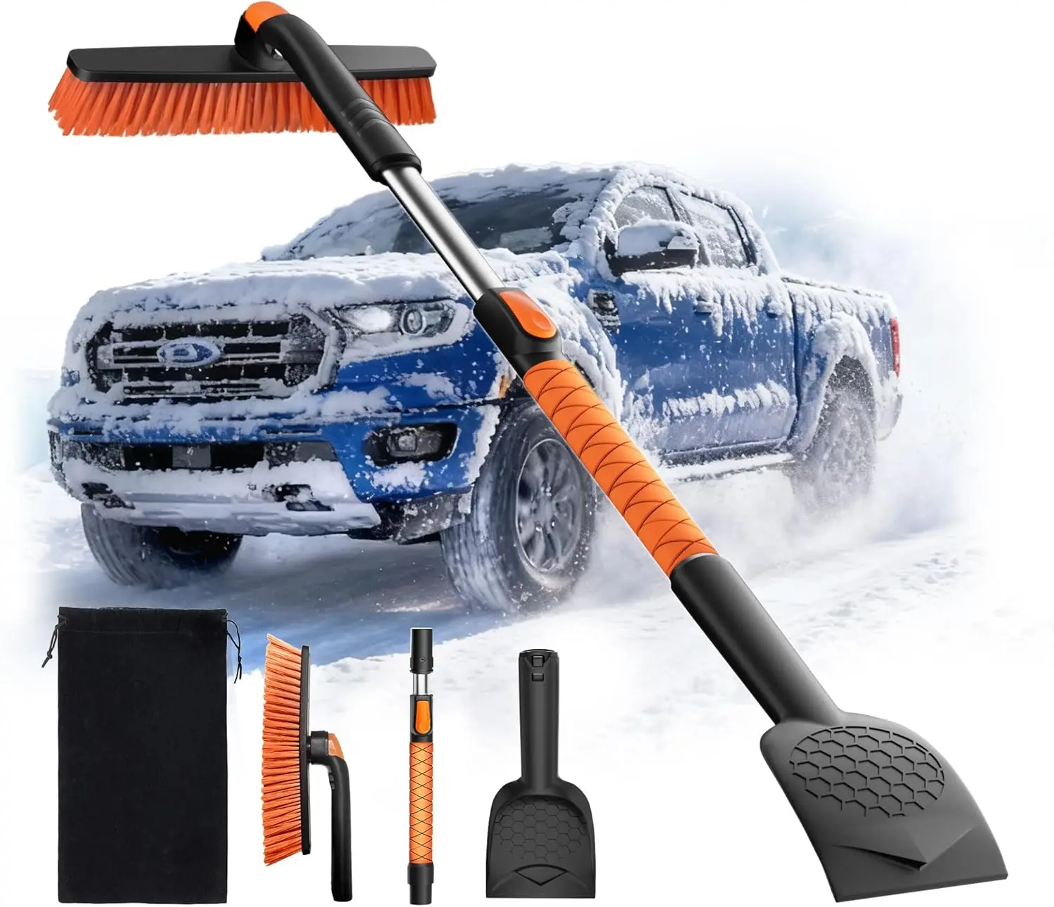 

45" Extendable Snow Brush with 360° Rotating Head for Car Windshield, Sturdy Ice Scraper for Sedans, SUVs, Trucks