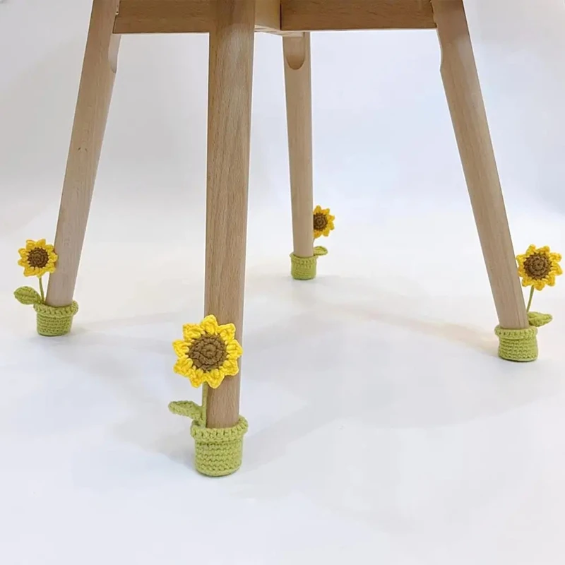 Flower Chair Legs 4Pcs Chair Leg Floor Protector Furniture Sock Elastic Non-Slip Sunflower Design For Oval Furniture Leg